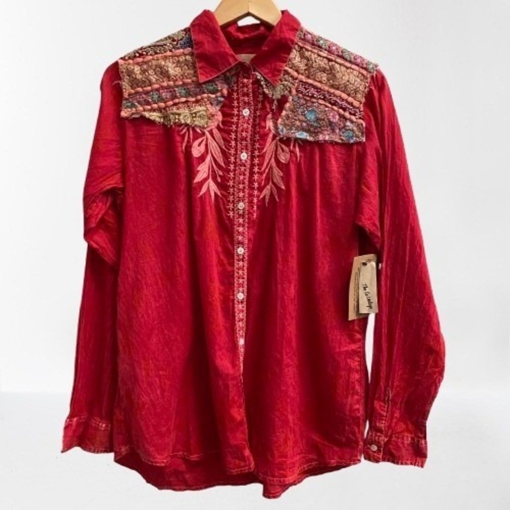 NEW JAK + Nu Vintage Embroidered Embellished Long‎ Sleeve Women's Blouse Large